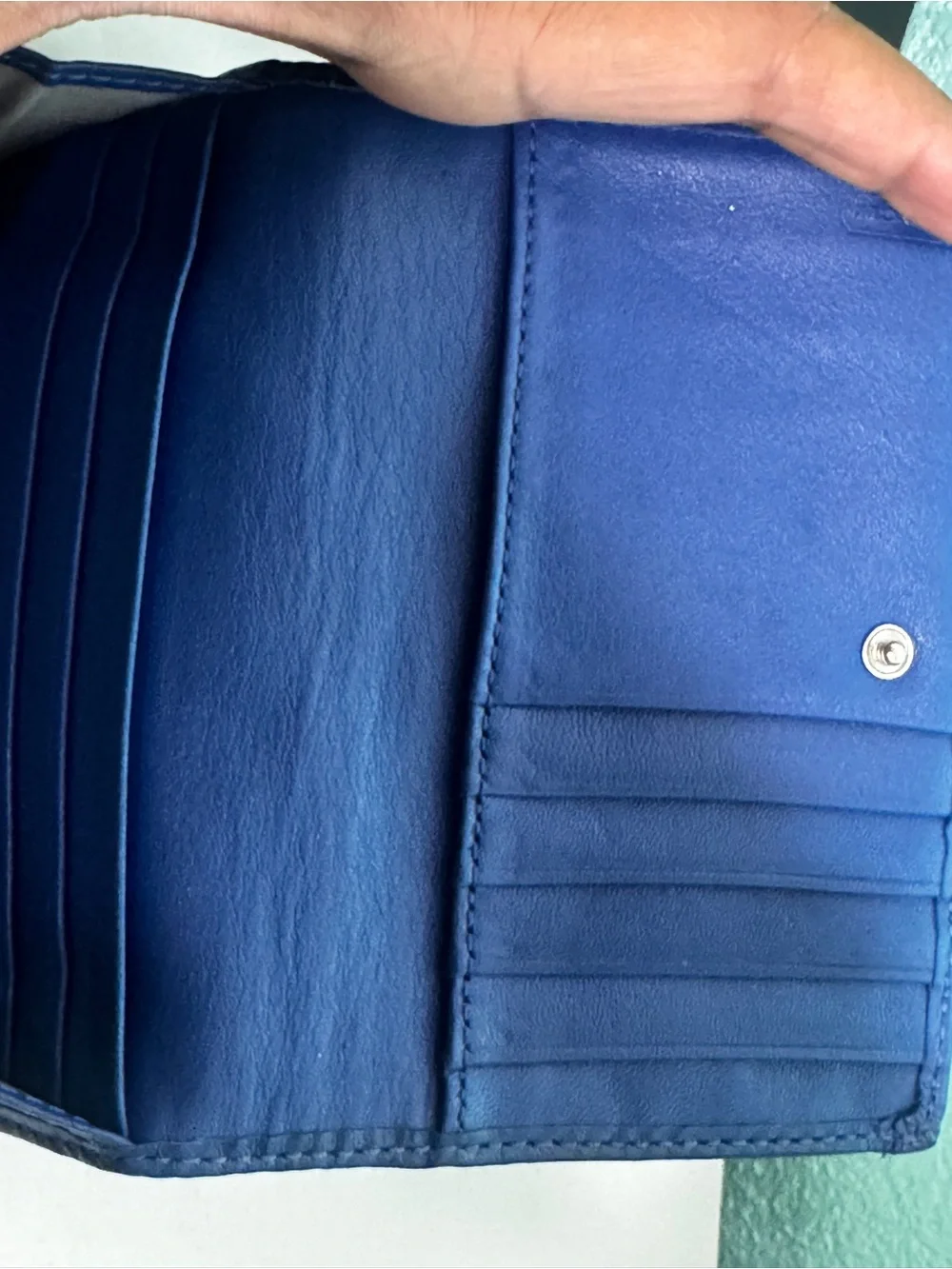 Coach Women's Blue Leather Compact Wallet